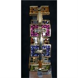 Deigner Multi Gem Yellow Gold Link Bracelet 14k#1365406