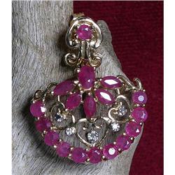 Estate Diamond Ruby Fan Earrings Yellow Gold 14#1365410