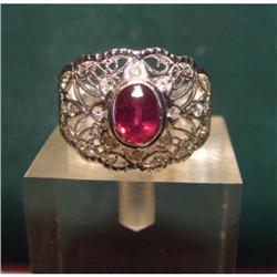 Estate Ruby Diamond Filigree White Gold Ring 14#1365411
