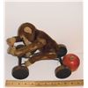 Image 1 : Antique as is toy monkey on four wood wheels likely Steiff 1912+ 10hx9" rare Singe jouet ancien