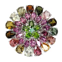 Natural  Tourmaline, Garnet, Emerald Ring