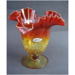 Crackle Glass Amberina Footed Crimped Vase #1336153