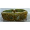 Image 1 : Bakelite Marbled Green Carved Bracelet #1348661