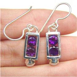 STERLING SILVER Estate AMETHYST PEARL Earrings #1348686