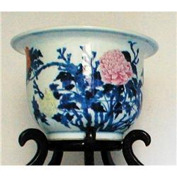 CHINESE JARDINIERE, BLUE AND WHITE,SIGNED 19th #1348833