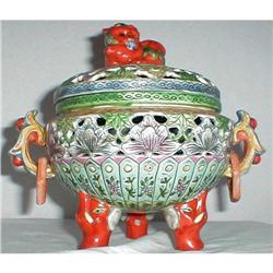 CHINESE EXPORT FOO LION RETICULATED CENSER #1348838