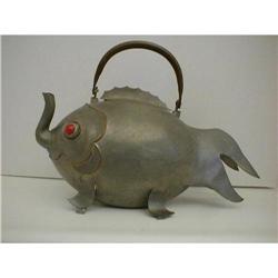 CHINESE EXPORT PEWTER KOI TEAPOT  19th Century #1348843