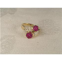 Estate 14K Ruby Baguette Diamond Floral Ring #1349072