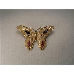 Estate 14K Gold Ruby Emerald Butterfly Brooch #1349098