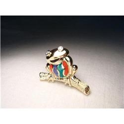 14K YG Gold Diamond Enamel Frog Brooch Pendant #1349104