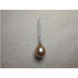 14K WG Gold Cultured Pearl Diamond Bar Pendant #1349116