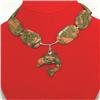 STERLING SILVER Estate UNAKITE Dolphin Necklace#1366098