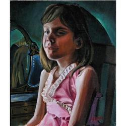 ORIG OIL PAINTING PORTRAIT OF A YOUNG GIRL #1366143