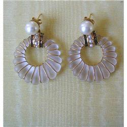 VINTAGE NATURAL PEARL/14K/ROCK CRYSTAL EARRINGS#1366162