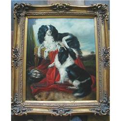 VINTAGE KING CHARLES SPANIELS OIL ON CANVAS #1366165