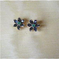 ESTATE SAPPHIRE & EMERALD EAR STUDS #1366166