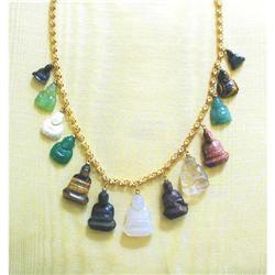 ESTATE 14K GOLD~13 CARVED GEM BUDDHAS NECKLACE #1366169