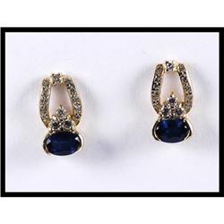 14K Yellow Gold Diamond and Sapphire Earrings #1366197