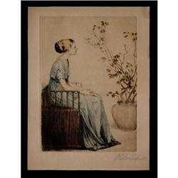 Color Etching of Young Lady signed Hela Peters #1366251