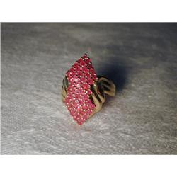 Estate 14K YG Gold Pave Ruby Marquise Ring #1366284