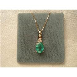 Estate 14K YG Filigree Emerald Diamond Necklace#1366288