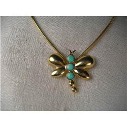 Estate14K YG Gold Turquiose Dragonfly Pendant #1366294