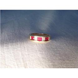 Estate 14K YG Ruby Baguette Diamond Band Ring #1366315