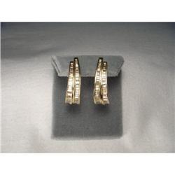  Estate 14K YG Gold Baguette Diamond Earrings #1366320