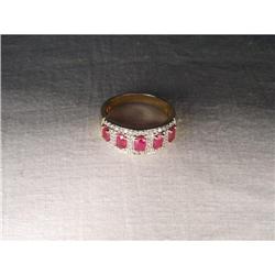 Estate 14K YG Gold Ruby Diamond Band Ring #1366322