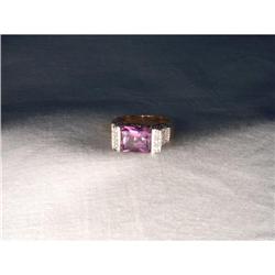 Estate 14K YG Yellow Gold Amethyst Diamond Ring#1366325