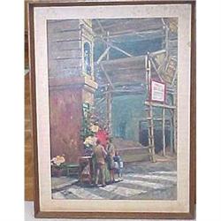 Painting of a flower vender signed Raleigh #1366343