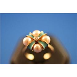 Lovely Pearl, diamond and Enamel RIng in 14K #1366475