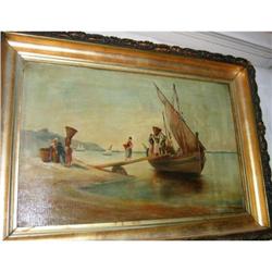 Harbour scape with fisher men American #1366535