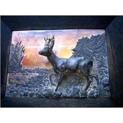 Hunting Pewter Picture  with a deer signed  #1366544