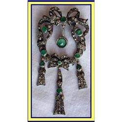 ANTIQUE EMERALD & DIAMOND PENDANT / BROOCH  #1366623