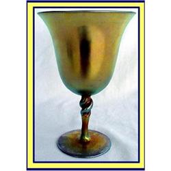 STEUBEN SIGNED GOLD AURENE TWIST STEM GOBLET #1366638