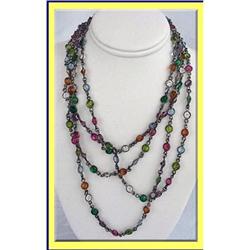 ANTIQUE PASTE GEMS SILVER LONG CHAIN NECKLACE #1366642