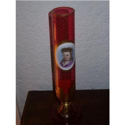 1865 Cranberry Bohemian Moser Portrait Vase #1366656