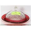 Image 1 : ANTIQUE CRANBERRY GLASS DOME LIDDED SERVING DISH