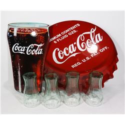 COCA COLA ENAMEL SIGNS AND GLASSES LOT