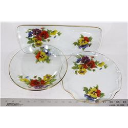 GLASS DECORATIVE SERVING PIECES (3)- HAND PAINTED