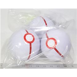LOT OF 3 POKEBALLS WITH CARDS, DICE ETC.
