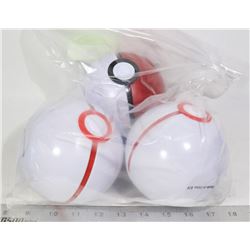 LOT OF 3 POKEBALLS WITH CARDS, DICE ETC.