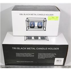 2 SETS OF BLACK METAL CANDLE HOLDERS