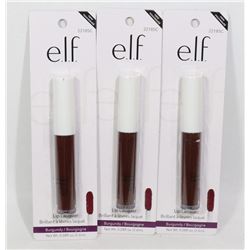 LOT OF THREE NEW E.L.F. BURGUNDY LIP LACQUER