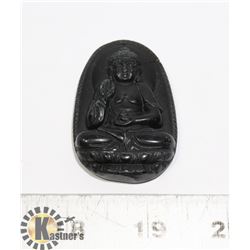 #199-BLACK OBSIDIAN BUDDHIST PENDANT