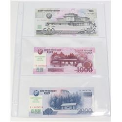 SCARCE NORTH KOREA x3 MISC. BANK NOTES