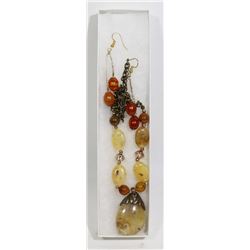 NEW WOMAN'S COLOURED STONE NECKLACE/EARRING SET
