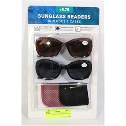 2 PACK SUNGLASS READERS W/CASE +1.75