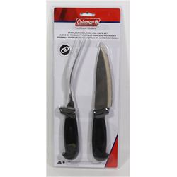 NEW COLEMAN STAINLESS STEEL FORK AND KNIFE SET